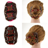 Maxbell Elastic Double Hair Comb with Wooden Bead Easy Hair Clip Hair Jewelry Red