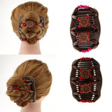 Maxbell Elastic Double Hair Comb with Wooden Bead Easy Hair Clip Hair Jewelry Red