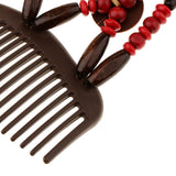 Maxbell Elastic Double Hair Comb with Wooden Bead Easy Hair Clip Hair Jewelry Red