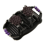 Maxbell Elastic Double Hair Comb with Wooden Bead Easy Hair Clip Hair Jewelry Purple