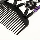 Maxbell Elastic Double Hair Comb with Wooden Bead Easy Hair Clip Hair Jewelry Purple