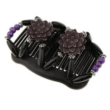 Maxbell Elastic Double Hair Comb with Wooden Bead Easy Hair Clip Hair Jewelry Purple