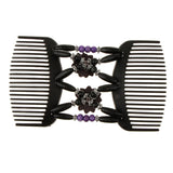 Maxbell Elastic Double Hair Comb with Wooden Bead Easy Hair Clip Hair Jewelry Purple