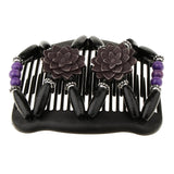 Maxbell Elastic Double Hair Comb with Wooden Bead Easy Hair Clip Hair Jewelry Purple