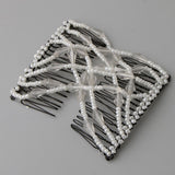 Maxbell Elegant Double Hair Comb Stretch Magic Beads Clip Hairstyle Accessory White