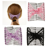 Stretch Magic Combs Beaded Hairpin Bow Hair Head Comb Cuff Double Clip Black