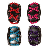 Maxbell Stretch Magic Combs Beaded Hairpin Bow Hair Head Comb Cuff Double Clip Rose Red