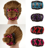 Maxbell Stretch Magic Combs Beaded Hairpin Bow Hair Head Comb Cuff Double Clip Rose Red