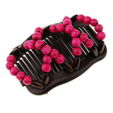 Maxbell Stretch Magic Combs Beaded Hairpin Bow Hair Head Comb Cuff Double Clip Rose Red
