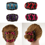 Maxbell Stretch Magic Combs Beaded Hairpin Bow Hair Head Comb Cuff Double Clip Rose Red
