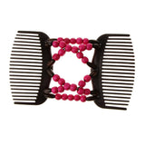 Maxbell Stretch Magic Combs Beaded Hairpin Bow Hair Head Comb Cuff Double Clip Rose Red