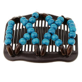 Maxbell Stretch Magic Combs Beaded Hairpin Bow Hair Head Comb Cuff Double Clip Blue