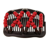 Maxbell Stretch Magic Combs Beaded Hairpin Bow Hair Head Comb Cuff Double Clip Red