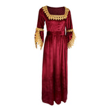 Maxbell Women Medieval Victorian Costume Renaissance Flare Sleeve Dress L Wine red