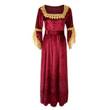 Maxbell Women Medieval Victorian Costume Renaissance Flare Sleeve Dress L Wine red