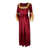 Maxbell Women Medieval Victorian Costume Renaissance Flare Sleeve Dress L Wine red