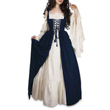 Women Long Medieval Dress Lace up Vintage Floor Length Cosplay Costumes XL Blue