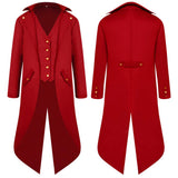 Maxbell Men Steampunk Tailcoat Jacket Gothic Victorian Coat Paty Costume XXL Red