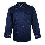 Maxbell Piping Chef Jacket Coat Uniform Long Sleeve Hotel Kitchen Apparel 2XL Blue
