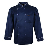 Maxbell Piping Chef Jacket Coat Uniform Long Sleeve Hotel Kitchen Apparel 2XL Blue