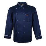 Maxbell Piping Chef Jacket Coat Uniform Long Sleeve Hotel Kitchen Apparel 2XL Blue