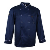 Maxbell Piping Chef Jacket Coat Uniform Long Sleeve Hotel Kitchen Apparel 2XL Blue