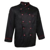 Maxbell Piping Chef Jacket Coat Uniform Long Sleeve Hotel Kitchen Apparel 2XL Black