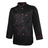 Maxbell Piping Chef Jacket Coat Uniform Long Sleeve Hotel Kitchen Apparel 2XL Black