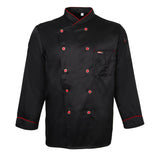 Maxbell Piping Chef Jacket Coat Uniform Long Sleeve Hotel Kitchen Apparel 3XL Black