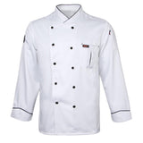 Maxbell Piping Chef Jacket Coat Uniform Long Sleeve Hotel Kitchen Apparel L White