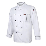 Maxbell Piping Chef Jacket Coat Uniform Long Sleeve Hotel Kitchen Apparel L White