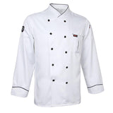 Maxbell Piping Chef Jacket Coat Uniform Long Sleeve Hotel Kitchen Apparel 3XL White