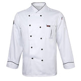 Maxbell Piping Chef Jacket Coat Uniform Long Sleeve Hotel Kitchen Apparel 3XL White
