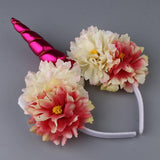 Maxbell Girls Unicorn Horn Flower Headband Fancy Dress Cosplay Hairband Rose