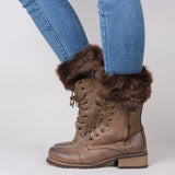 Maxbell Fluffy Knit Boots Cuff Fur Trim Toppers Leg Warmer Boot Sock Sleeves Coffee