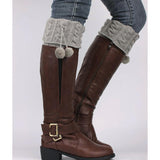 Fashion Ladies Boot Cuff Knitted Soft Pom Pom Leg Warmer Toppers Boot Socks Light Gray
