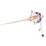 Dangle Hair Stick Chopstick Flower Hairpin Chignon Pin Tassel Pendant Decor Purple