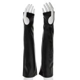 Women's PU Leather Elbow Long Fingerless Driving Gloves Arm Warmer L Black