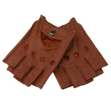 Retro PU Leather Men Fingerless Driving Cycling Gloves XXL Brown Button