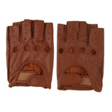 Maxbell Retro PU Leather Men Fingerless Driving Cycling Gloves L Brown Hook Loop
