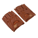 Maxbell Retro PU Leather Men Fingerless Driving Cycling Gloves L Brown Hook Loop