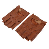Maxbell Retro PU Leather Men Fingerless Driving Cycling Gloves L Brown Hook Loop