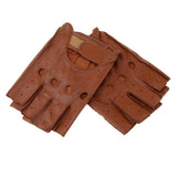 Maxbell Retro PU Leather Men Fingerless Driving Cycling Gloves L Brown Hook Loop