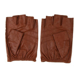 Maxbell Retro PU Leather Men Fingerless Driving Cycling Gloves L Brown Hook Loop