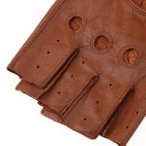 Retro PU Leather Men Fingerless Driving Cycling Gloves XXL Brown Hook Loop