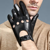 Max Men Retro Black Leather Driving Gloves Lined Screen Touch Short Gloves L