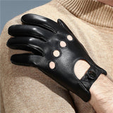 Max Men Retro Black Leather Driving Gloves Lined Screen Touch Short Gloves L
