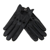 Max Men Retro Black Leather Driving Gloves Lined Screen Touch Short Gloves L