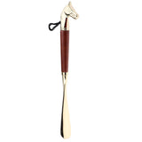 Maxbell Long Metal Shoe Horn with Wood Handle Alloy Horse Head 32cm/2.6inch Brown