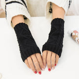 Maxbell Winter Half Finger Fingerless Gloves Arm Hand Warmer Cable Knit Mittens Black